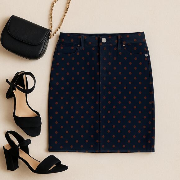 Pilcro Skirt Denim Polka Dot Retro Mod Preppy Blue 29 Indie Sleaze - Picture 2 of 12